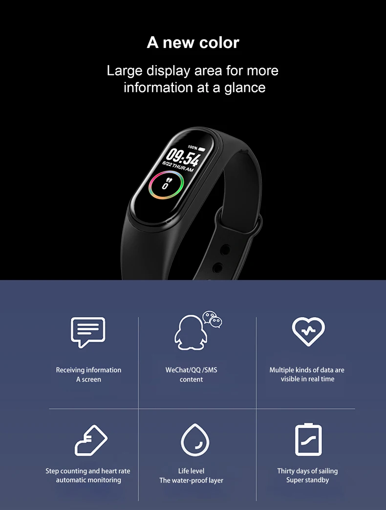 M4 смарт-браслет часы фитнес-трекер Браслет цветной сенсорный спортивный пульсометр Монитор артериального давления для мужчин и женщин Android