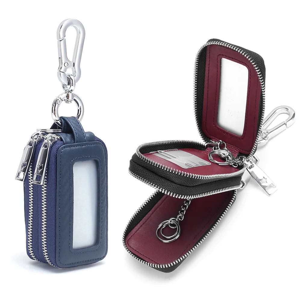 

Double Zipper Car Key Holder Women Men Split Leather Key Wallets Large Capacity Travel Home Key Chain Wallets Organizer Keyholder
