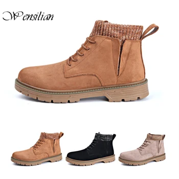 

High Top Sneakers Men Winter Boots Suede Leather Ankle Boots Round Toe Snow Boots with Fur Plush Winter Shoes Zapatos De Hombre