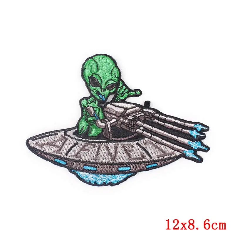 Prajna Alien Embroidered Patches On Clothes DIY Space UFO Applique Clothing Thermoadhesive Patches for Clothing Stickers Badges 