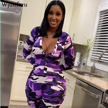 

Wjustforu Sexy V Neck Leopard Print Jumpsuit For Women Skinny Casual Winter Bodysuit Female Tight Long Sleeve Club Overalls Slim