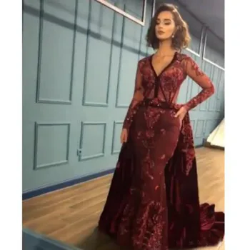 

Evening Dress Elegant Appliques V-Neck Floor-length Burgundy Formal Party Dress Evening Gowns