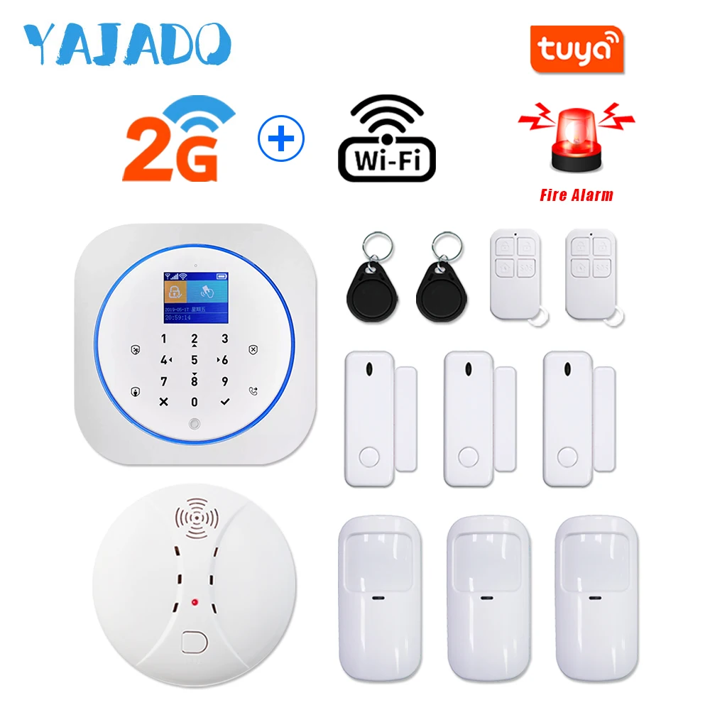 

YAJADO Tuya WiFi GSM Home Security Alarm System Burglar Alarm Kit with 433Mhz Fire Smoke Detector Android&iOS APP Remote Control