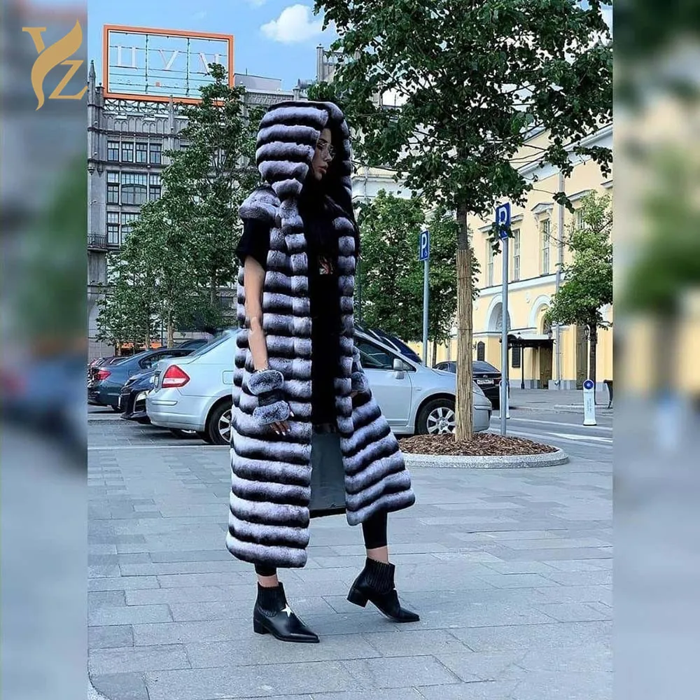 YZ. Мех шиншилла кролик рекс X-Long меховой жакет с вортником стойкой зимняя высококачественная куртка из натуральной кожи Модная женская