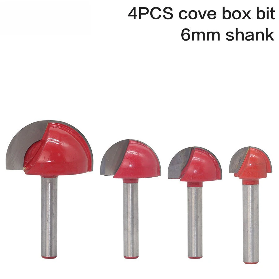 

4pc 6mm Shank CNC Tools Carbide Round Nose Bits Cove Core Box Router Bit Shaker Cutter Tools For Woodworking