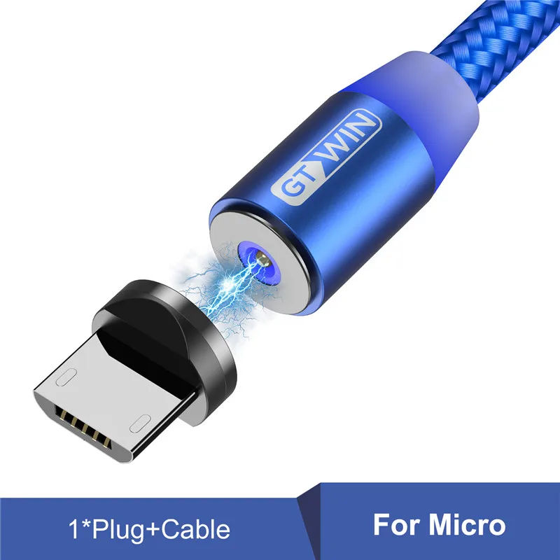 GTWIN Магнитный кабель Micro usb type-C кабель для iPhone samsung Xiaomi Магнитный usb кабель для зарядки USB-C Магнитный Телефонный Шнур зарядное устройство - Цвет: Blue for Micro