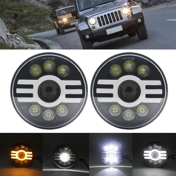 

Car LED Headlight Bulb 7 inch Round High/Low Beam with DRL Turn Signal Lamps for for TJ JK CJ Lada Niva