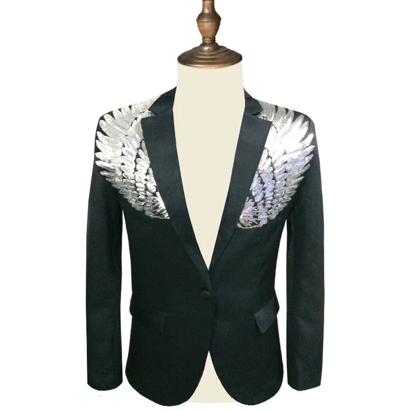 

Wing Masculino Slim Fit Suit Jacket Men Blazer Sequin Homme Gold Silver Stage DJ Stagewear