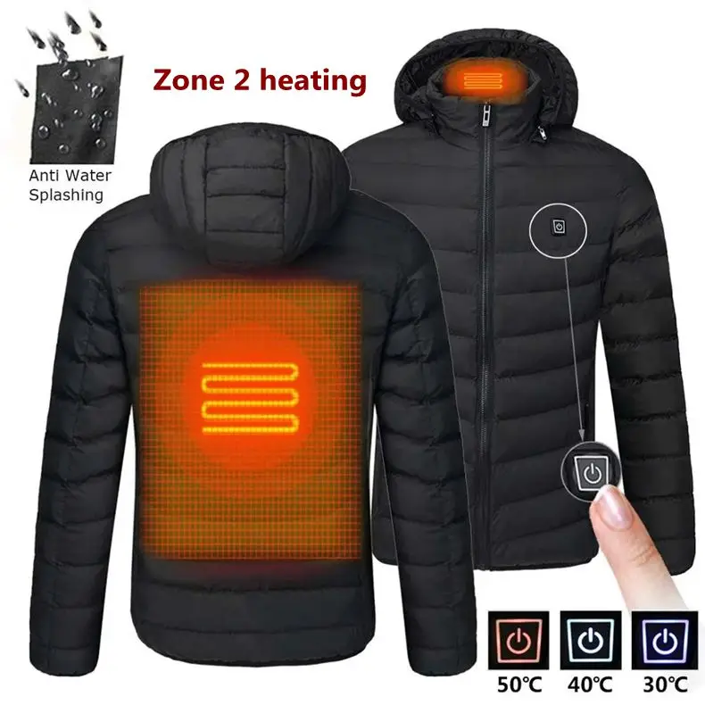 Men 9 Place Heated Winter Warm Jackets USB Heating Padded Jackets Smart Thermostat Pure Color Hooded Heated Clothing Waterproof mens parka coats sale