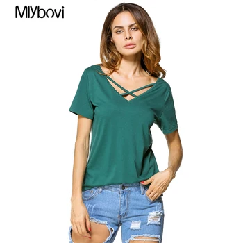 

New Fashion Solid Female T-shirt Short Sleeve V Neck Sexy Bandage Women Green Modern Tops 2020 Sexy Casual Tee femme tshirt