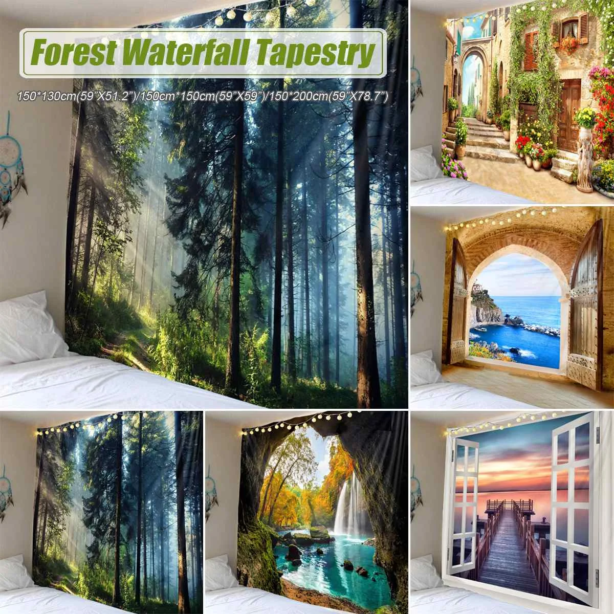 Wall Hanging Forest Beautiful Waterfall HD View Scene landscape Tapestry Wall Hippies Mandala Bohemian Carpet Decor