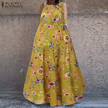 

ZANZEA 2020 Maxi Long Dress Women's Ruffle Sundress Summer Bohemian Floral Printed Casual Tunic Femme Party Vestido Plus Size