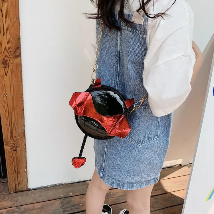 

2019 New Style Fashion Korean Style Laser Bright Surface Small Bat Girls Small CHILDREN'S Circle Children Oblique Bag Women's