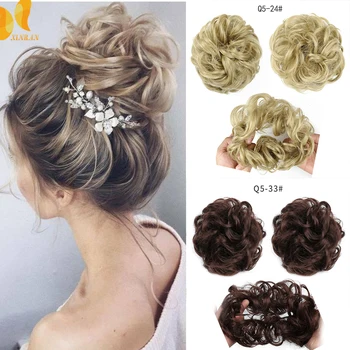 

XINRAN Synthetic Bun Extensions Curly Messy Bun Hair Scrunchies Elegant Chignons Wedding Hairpiece for Women and Kids Sweet Bun