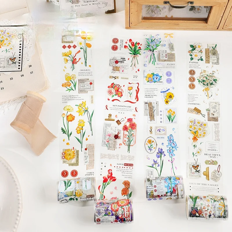 Wide 6.5cm Flower blessing series Masking Washi Tape Decorative Crystal ink Adhesive Decora Diy Scrapbooking Sticker Label | Канцтовары