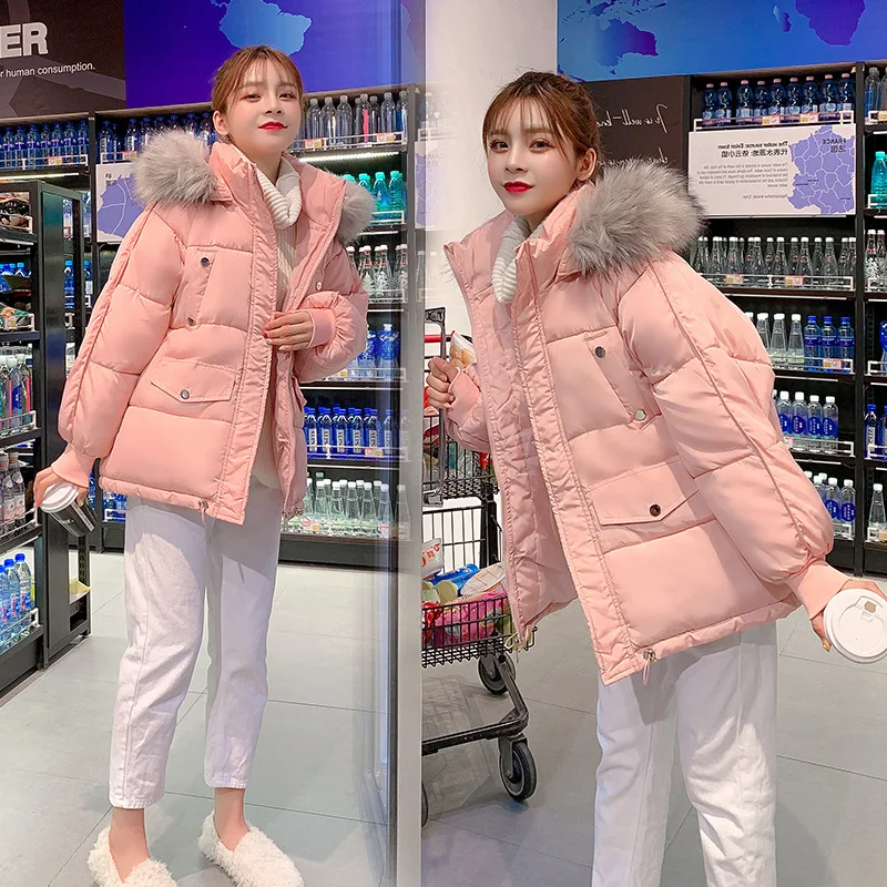 

2019 Winter New Style Korean-style Loose-Fit Cotton-padded Clothes Online Celebrity Students down Jacket Women's College Style T