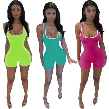 

New women summer sleeveless Soild patchwork tank bodycon skinny playsuit sporting casual romper jumpsuit Sportswear