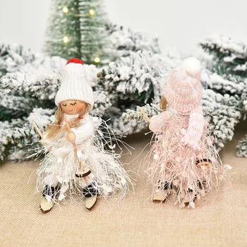 

1pc Cute Pink White Angel Girl Ski Doll Doll Pendant Home Ornament Rooms Layout Festival Gifts Christmas Tree Hanging Decoration