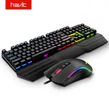 HAVIT-clavier mécanique avec 104 touches, souris Gaming avec interrupteur bleu, avec éclairage RGB et USB filaire, pour Version russe, US, UK, GER/DE