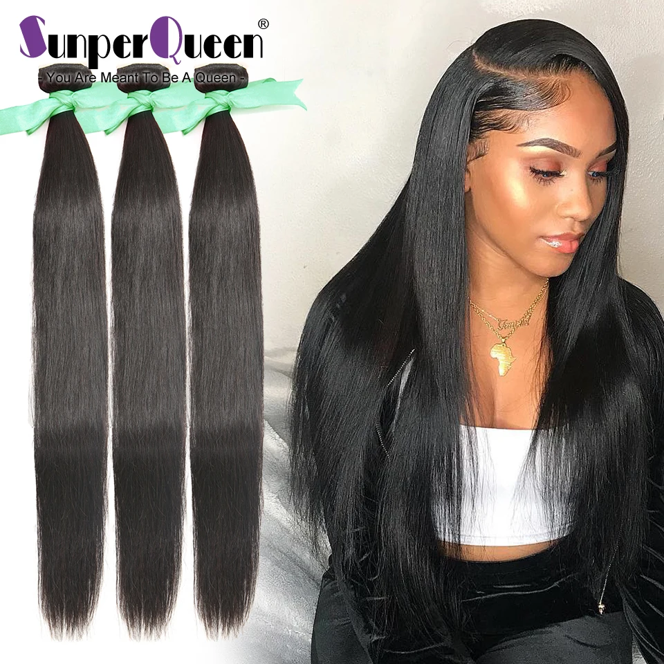 

{Sunper Queen} Straight 8-34 36 38 40inch M Brazilian Remy Hair Natural Color 100% Human Hair Weaving 3 /4Bundles Deal