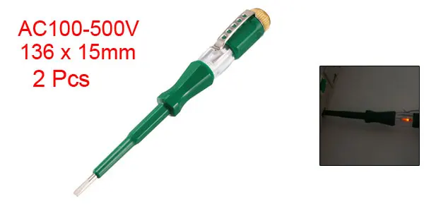 Green 2pcs Uxcell Uxcell 2 шт. отвертка с тестером, детектор напряжения ручка электрическая тестовая ручка-отвертка 3 мм Слот AC100-500V - Цвет: Green 2pcs