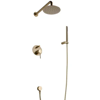 Buy MTTUZK Brushed Gold Two Functions Rain Shower Faucet Set Wall Mounted Shower Arm Diverter Mixer Tap Brass Handheld Spray Set