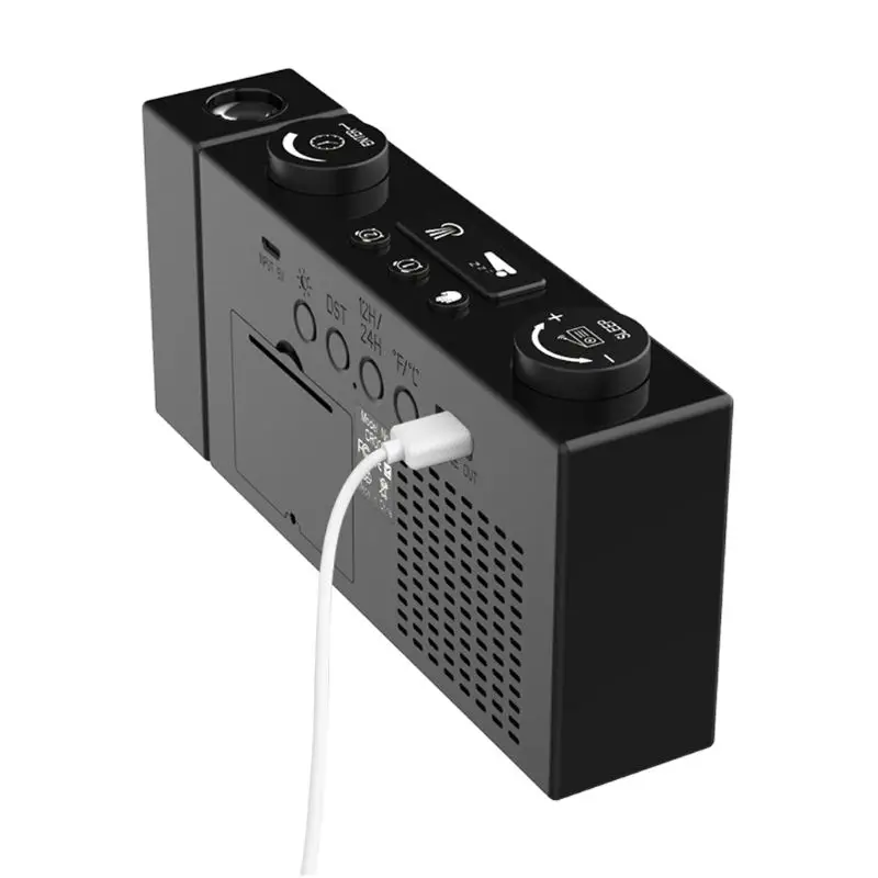 Многофункциональный светодиодный цифровой часы FM радио Проекция Будильник Повтор таймер температурный дисплей USB кабель для зарядки домашний декор