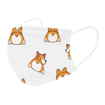 

100/50pcs Corgi Print Kids Mouth Face Masks For Children Anime Washable Reusable Cloth Mask Filter Cute 3Ply Ear Loop Mask Z0718