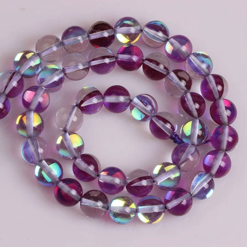 Purple Shinny Модные хрустальные бусины из лунного камня голографический матовый браслет 6 мм - Окраска металла: Purple Shinny