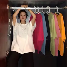 Camiseta de algodón puro para hombre y mujer, camisa informal de manga corta que combina con todo, suelta, de color sólido, academy, primavera y verano, 2021