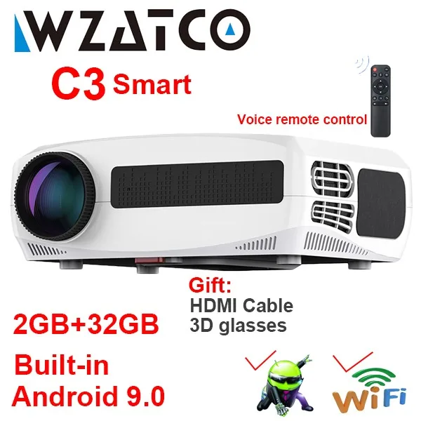 1080p projector WZATCO C3 Android Projector WIFI Full HD 1080P 300 inch Proyector 3D Home Theater Smart Video Beamer Support 4D Digital Keystone lg projector Projectors