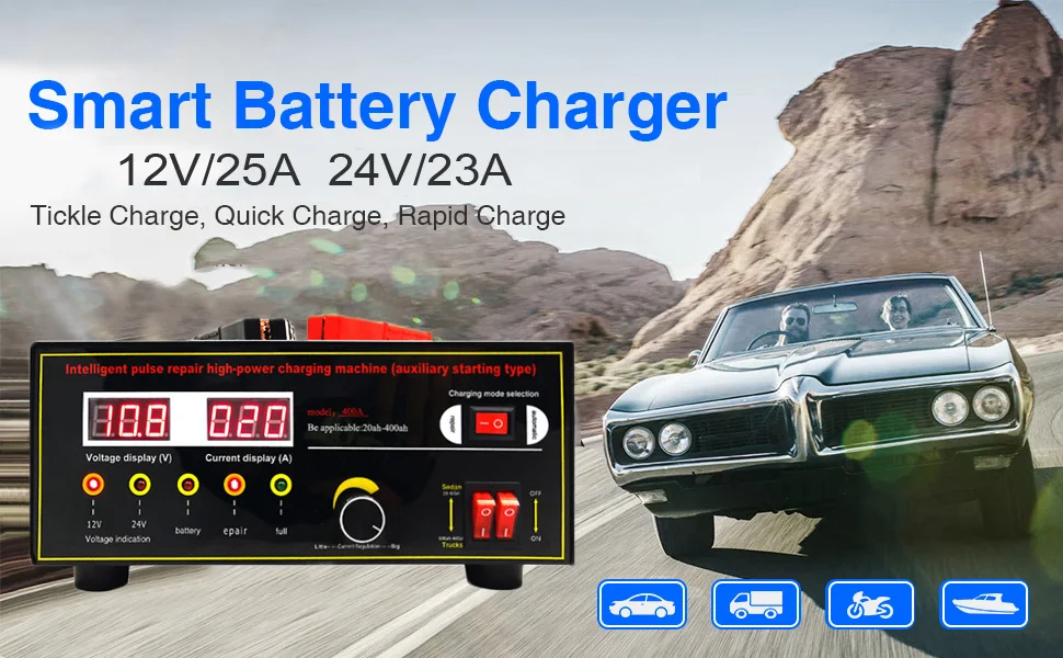 600W фары для автомобилей Батарея Зарядное устройство 12V 24V 400AH Мотоциклетные батареи Универсальный автоматический Зарядное устройство для свинцово-кислотных Батарея 12v литиевая Батарея