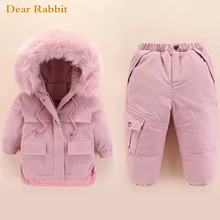 Для малышей и детей постарше Одежда для мальчиков-малышей комплекты одежды для девочек-30 градусов русской зимы пуховики пальто с капюшоном+ платье на лямках для снежной погоды Детский костюм