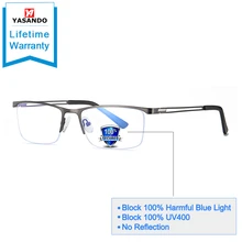 YASANDO, синий светильник, очки, металлическая полуоправа, фильтр для компьютера, очки для защиты глаз, Прямоугольная оправа для мужчин/женщин