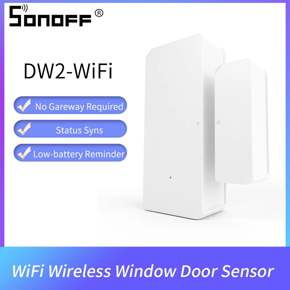 SONOFF-Sensor de ventana de puerta DW2, notificación de conexión inalámbrica Wifi, ALARMA DE SEGURIDAD PARA EL HOGAR inteligente que funciona con la aplicación e-welink