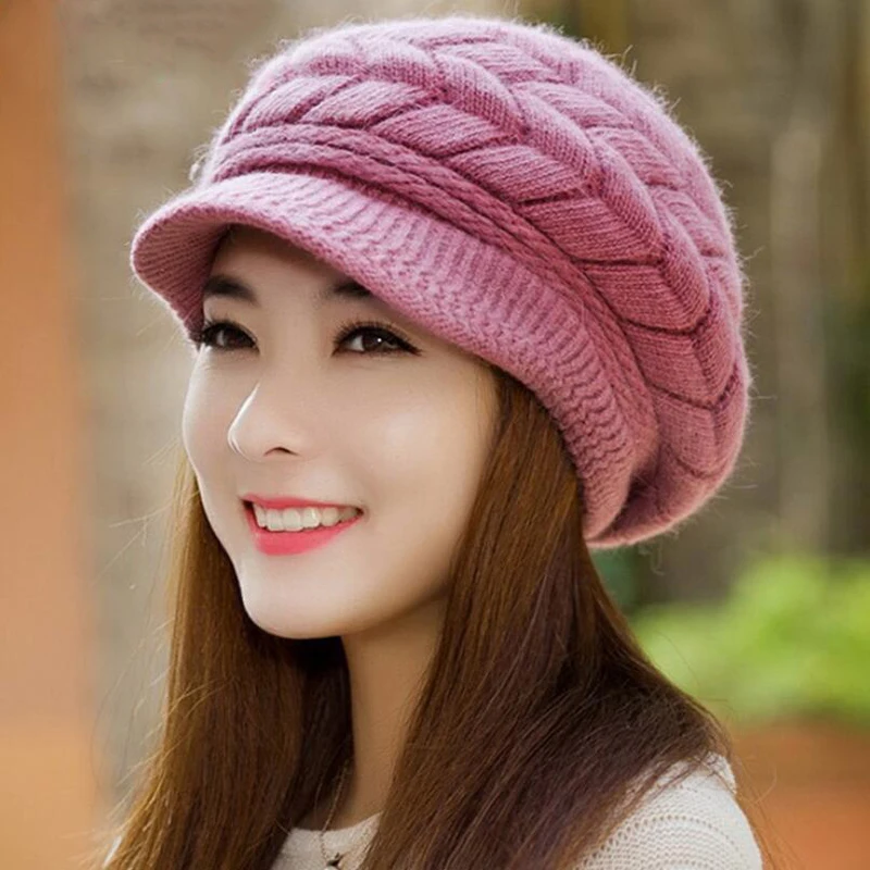 Зимняя женская шапка бини, вязаная шапка Skullies, женские зимние шапки, одноцветная шапка бини, Женская Зимняя кепка
