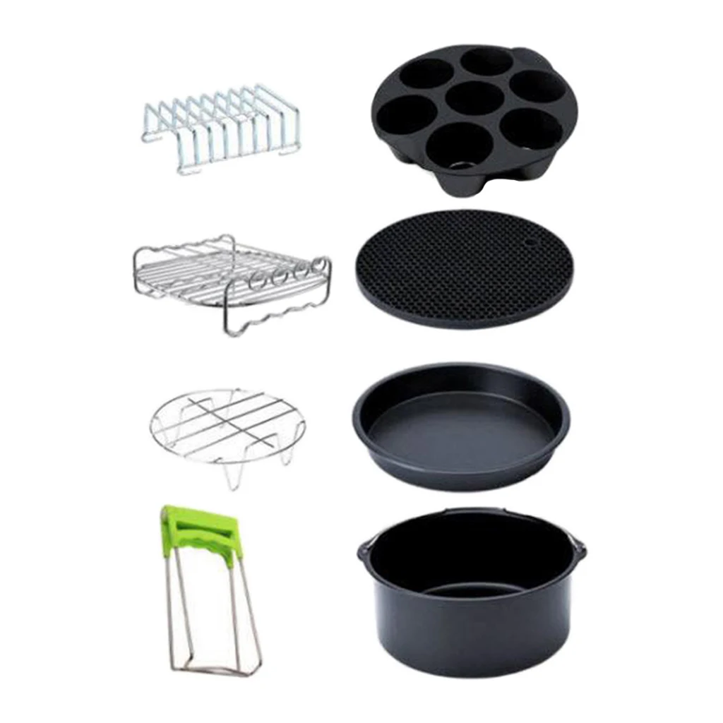 8Pcs Professional Air Fryer Set Chips Accessories Baking Basket Pizza Pan Home Kitchen Cookware Tools