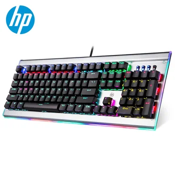 

HP GK520 Mechanical Gaming Keyboard Colorful LED Backlit Side Rainbow Backlight 104 Keys Metal Computer Wired Keyboard Gamer
