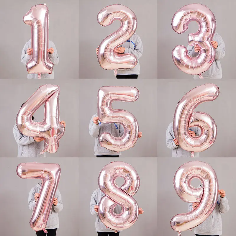 

40-Inch American Style with Numbers Aluminum Film Balloon Rose Gold 0-9 Thin Large with Numbers Aluminum Foil Balloon Birthday W