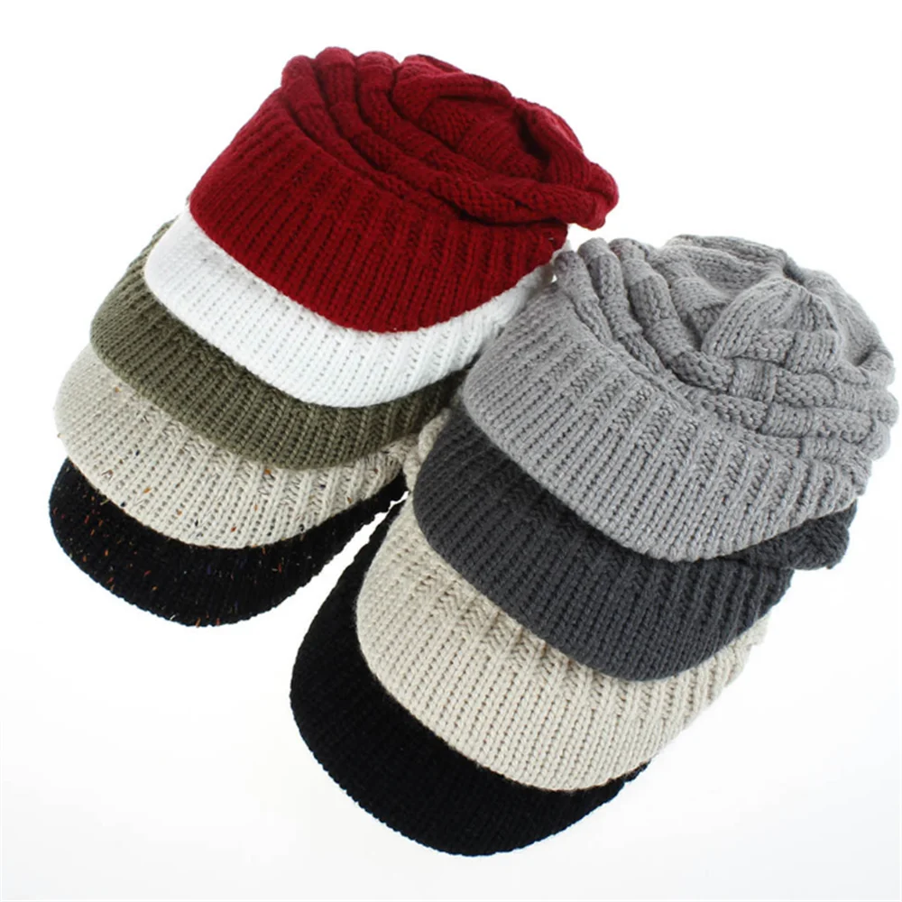 Хвощ Кепки зимняя женская теплая вязаная шапка в пучок Beanie Осенняя Мягкая трикотажная Кепки Модная вязаная шерстяная шапка