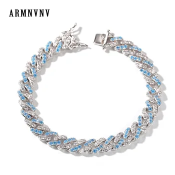 

ARMNVNV 8mm Iced Out Cuban Link Bracelet Blue and White Zircon Hip Hop Fashion Punk Chain Bling Bling Charms Jewelry