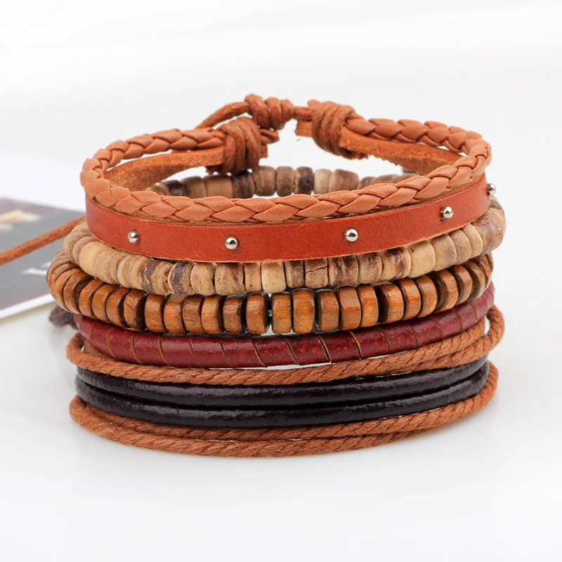 Новые ювелирные изделия: браслет из воловьей кожи, пеньковая веревка, плетеный браслет, несколько деревянных бусин из кокосовой скорлупы, индивидуальный браслет