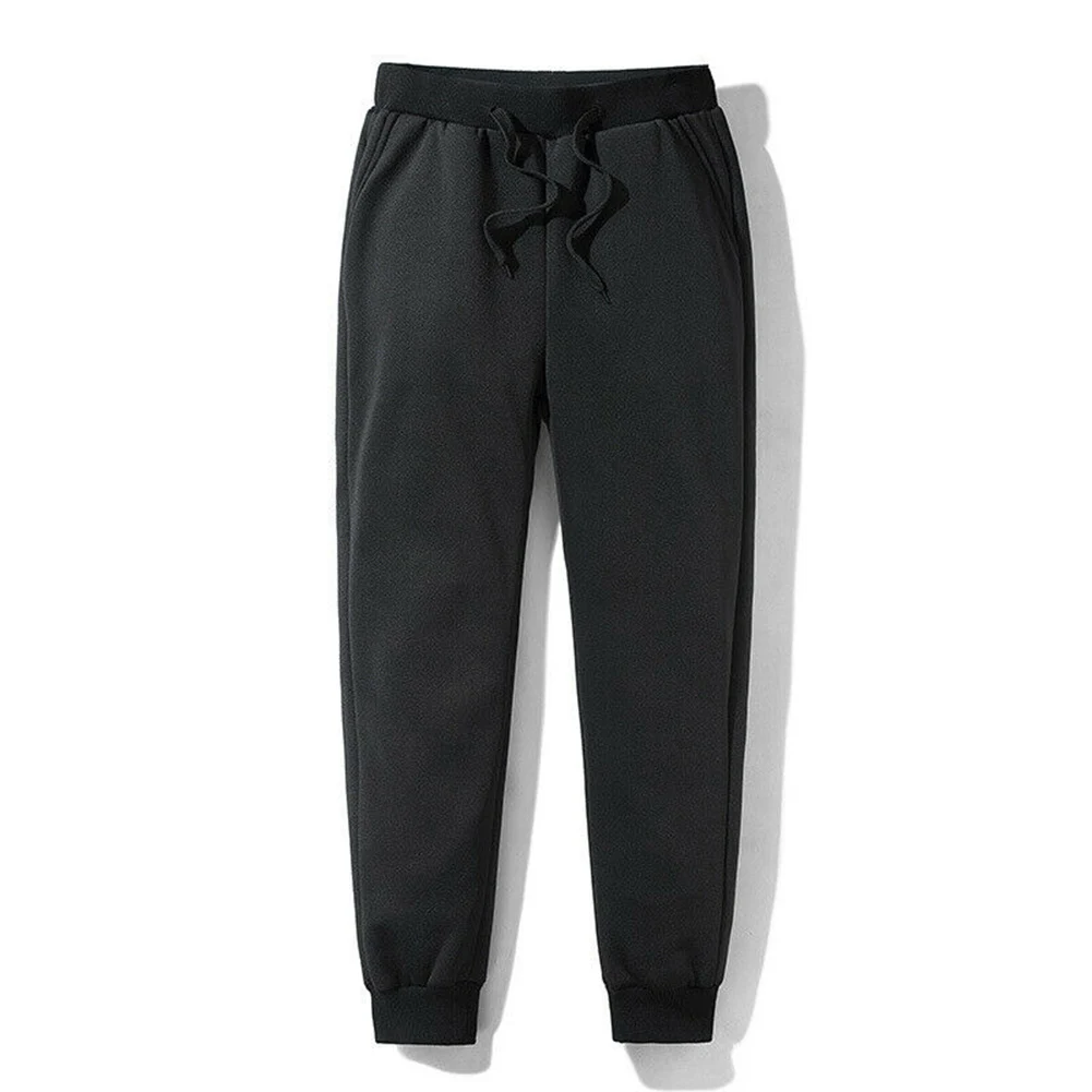 Мужские толстые флисовые термоштаны для улицы, Зимние Теплые повседневные штаны для бега, спортивные штаны EIG88 - Цвет: Черный