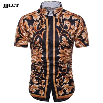 

Trend men's British style metal pattern printing shirt men's new short-sleeved shirt