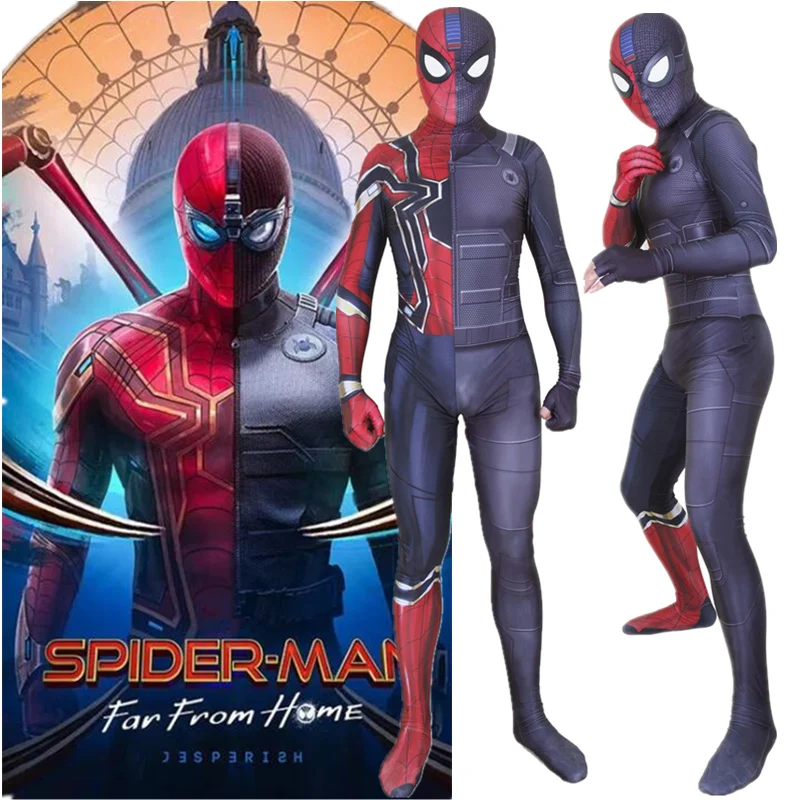 Homecoming Spider-Man Far Home Cosplay Mask Black Costume Jumpsuit Bodysuit