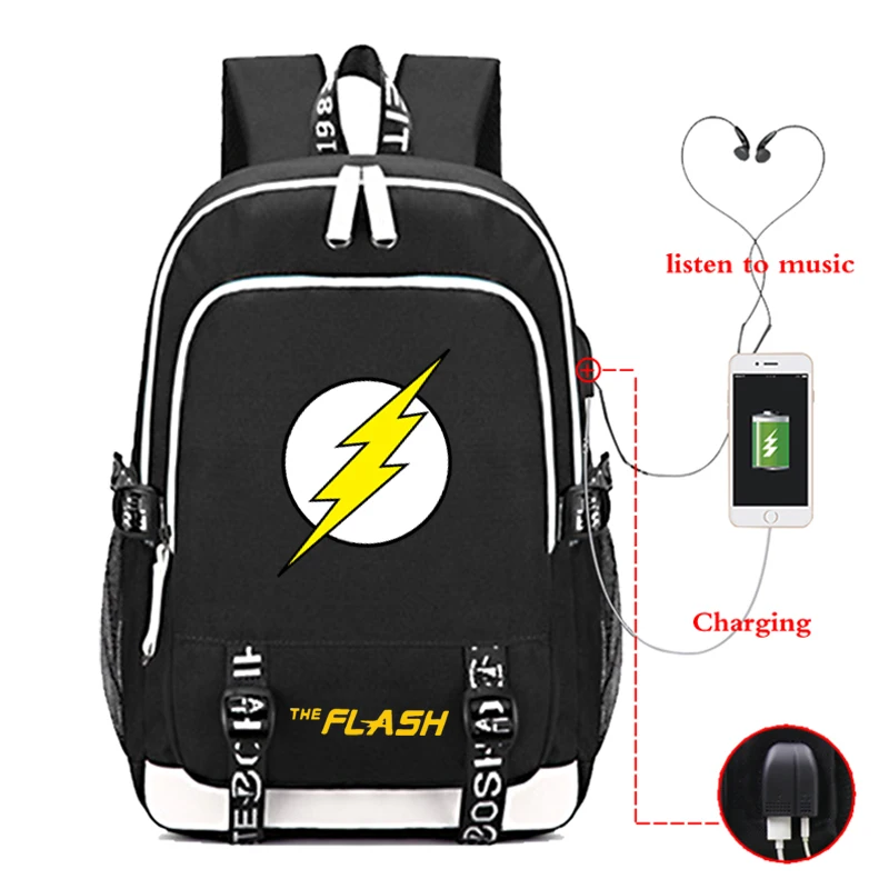 Супер герой Mochila flash Рюкзак usb зарядка обратно в школьные сумки для девочек-подростков Мужская Дорожная сумка для ноутбука - Цвет: 1