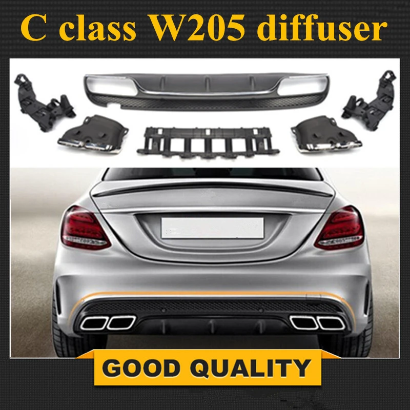 Mercedes W5 Amg Style Rear Diffuser With 4 Outlet Exhaust Tips Endpipe For Benz C Class Sedan Wagon With Amg Package S5 Bumpers Aliexpress