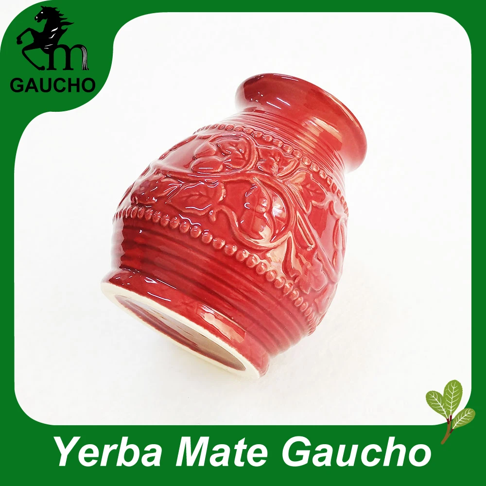 1 шт./лот, деликатный Paraguay Yerba mate Calabaza, керамические тыквенные чашки с рельефным узором Calabash, горячая распродажа, MT002-250, красное вино