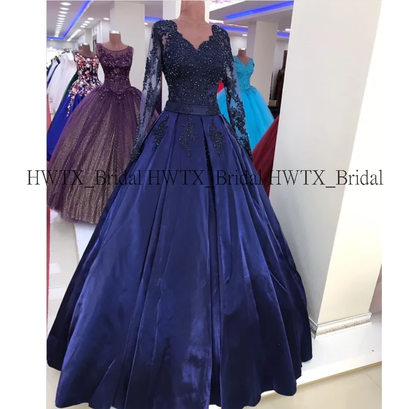 HWTX_Bridal мусульманское вечернее платье в арабском Дубае, индивидуальные платья с длинными рукавами и высокой горловиной из тюля для выпускного вечера - Цвет: royal blue