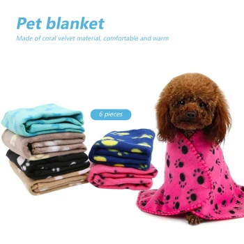 

6pcs Paw Foot Print Coral Velvet Pet Blanket Durable Practical Multi-functional Dog Cat Fleece Sleeping Bed Cover Mat
